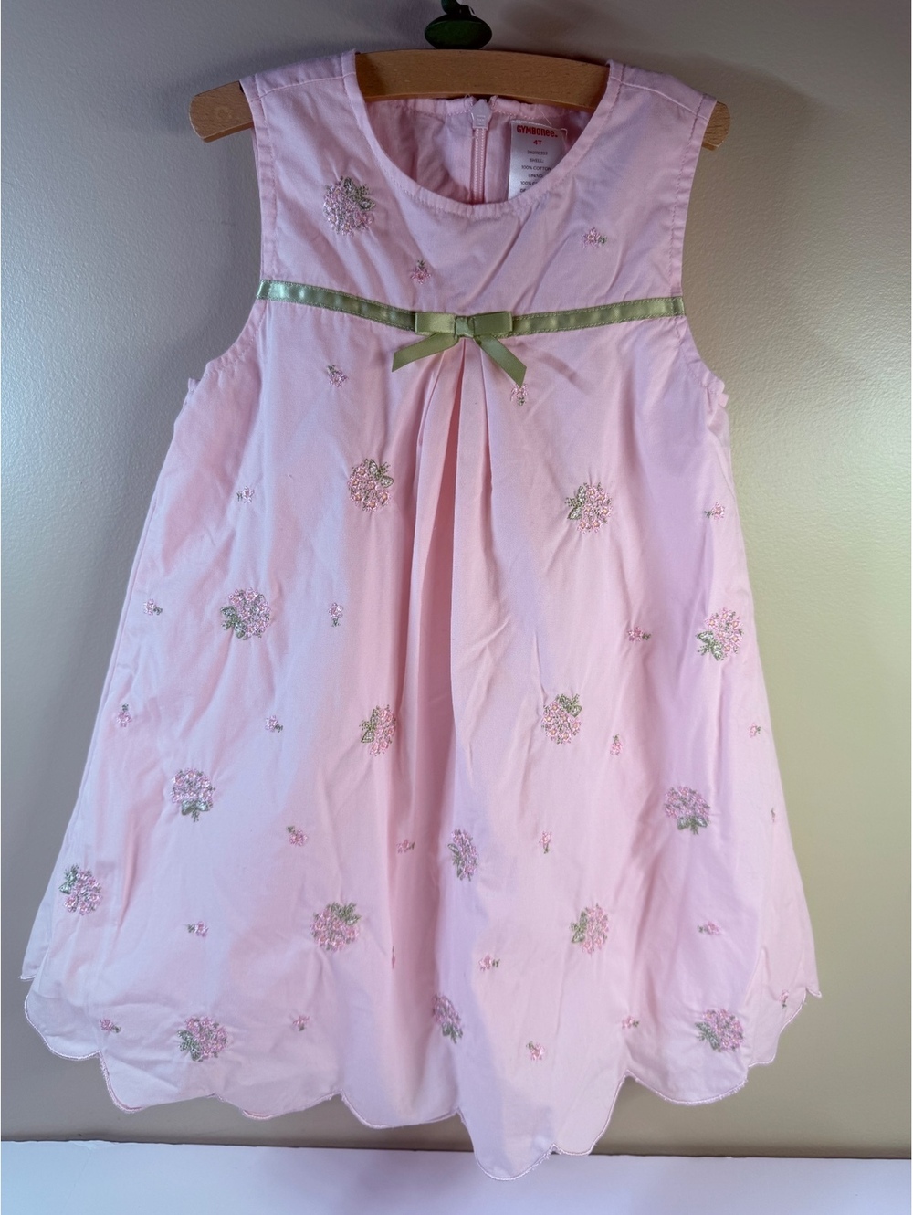 Vintage Gymboree Girls Pink Embroidered Floral Dress Size 4T Scalloped Hem